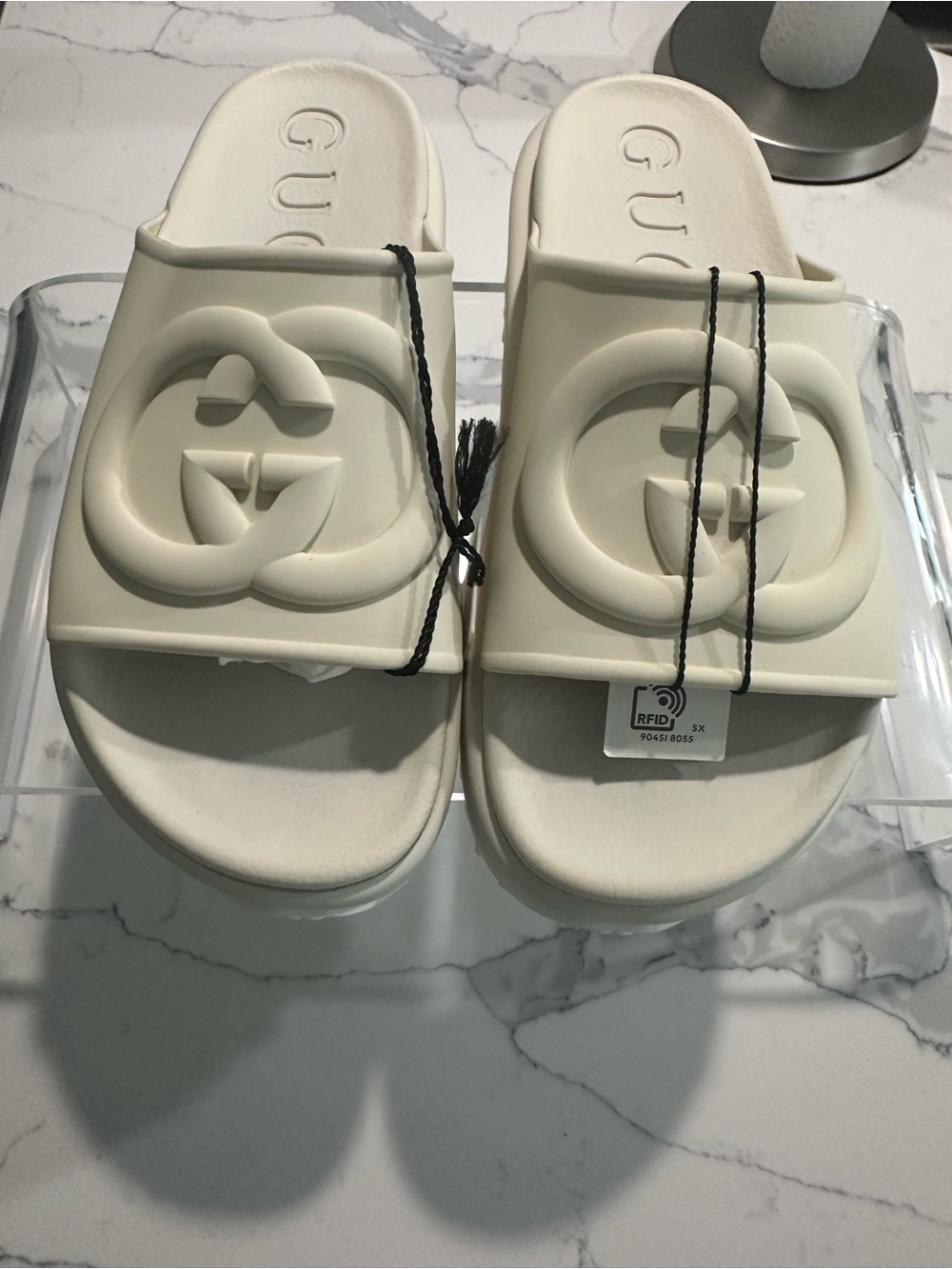 Gucci Cream Rubber Double G Slide Sandals